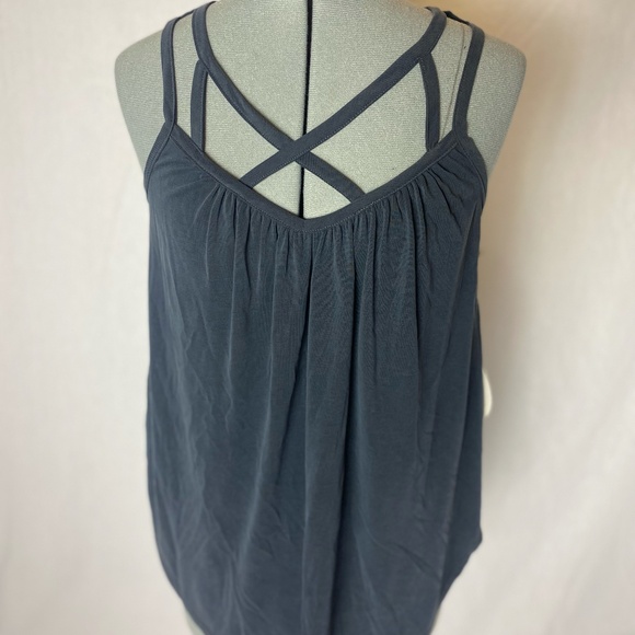 Black Modal Fiber tank by Hummingbird. Criss cross design. - Picture 1 of 10